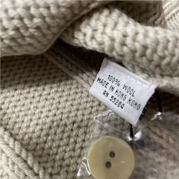 BURNS Wool Knit Duster Sweater Dress Womens 1X Vintage Tan Beige Long Cardigan - Picture 7 of 15